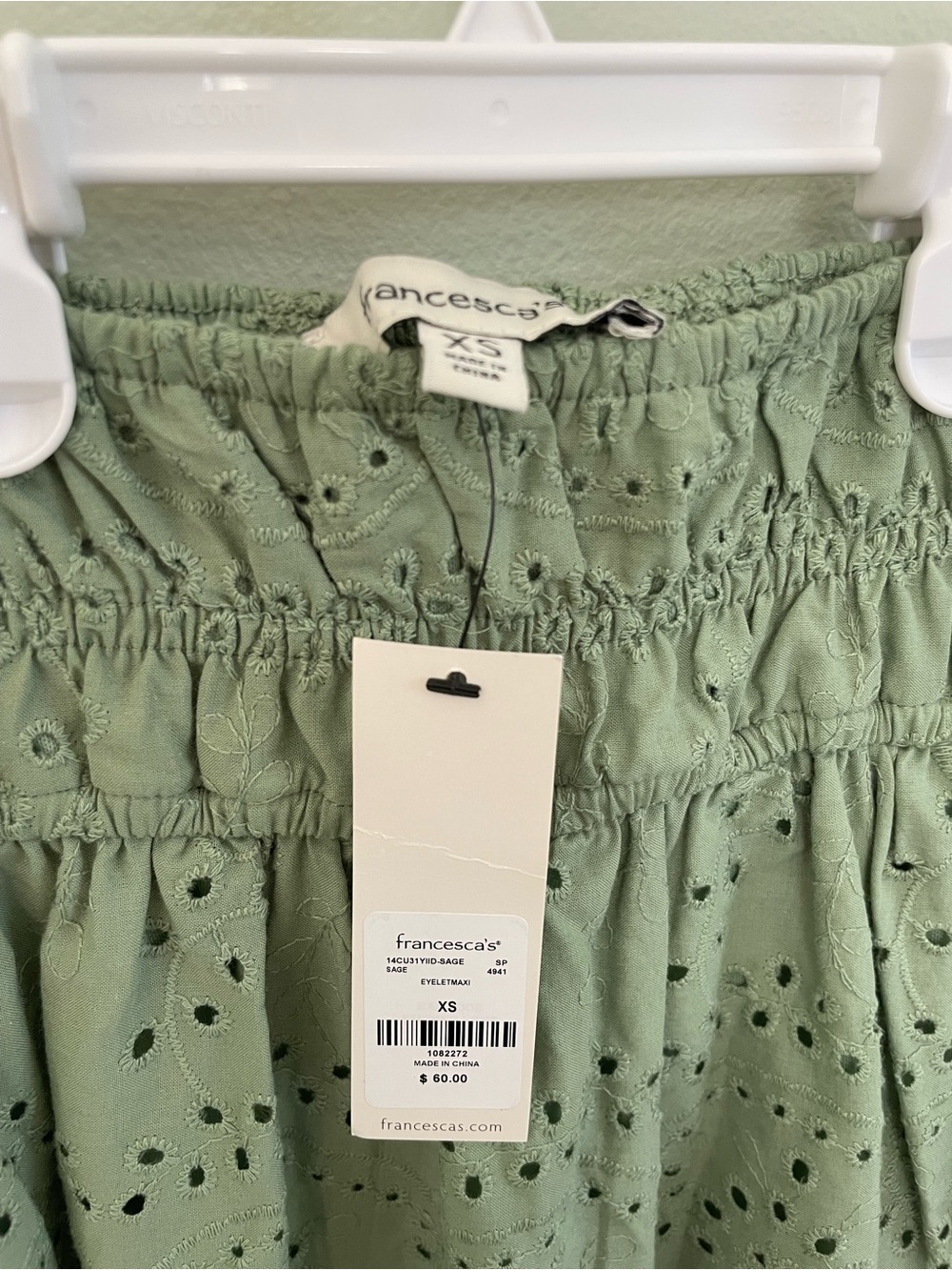 NWT Francesca's Stunning Sage Green Floral Eyelet Tiered Maxi Skirt XS - Picture 4 of 6